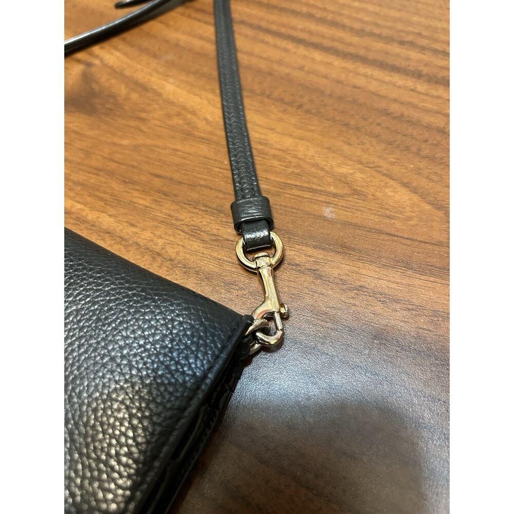 Coach Black Pebble Leather Foldover Crossbody Clutch Wallet Slim Purse - Picture 10 of 14